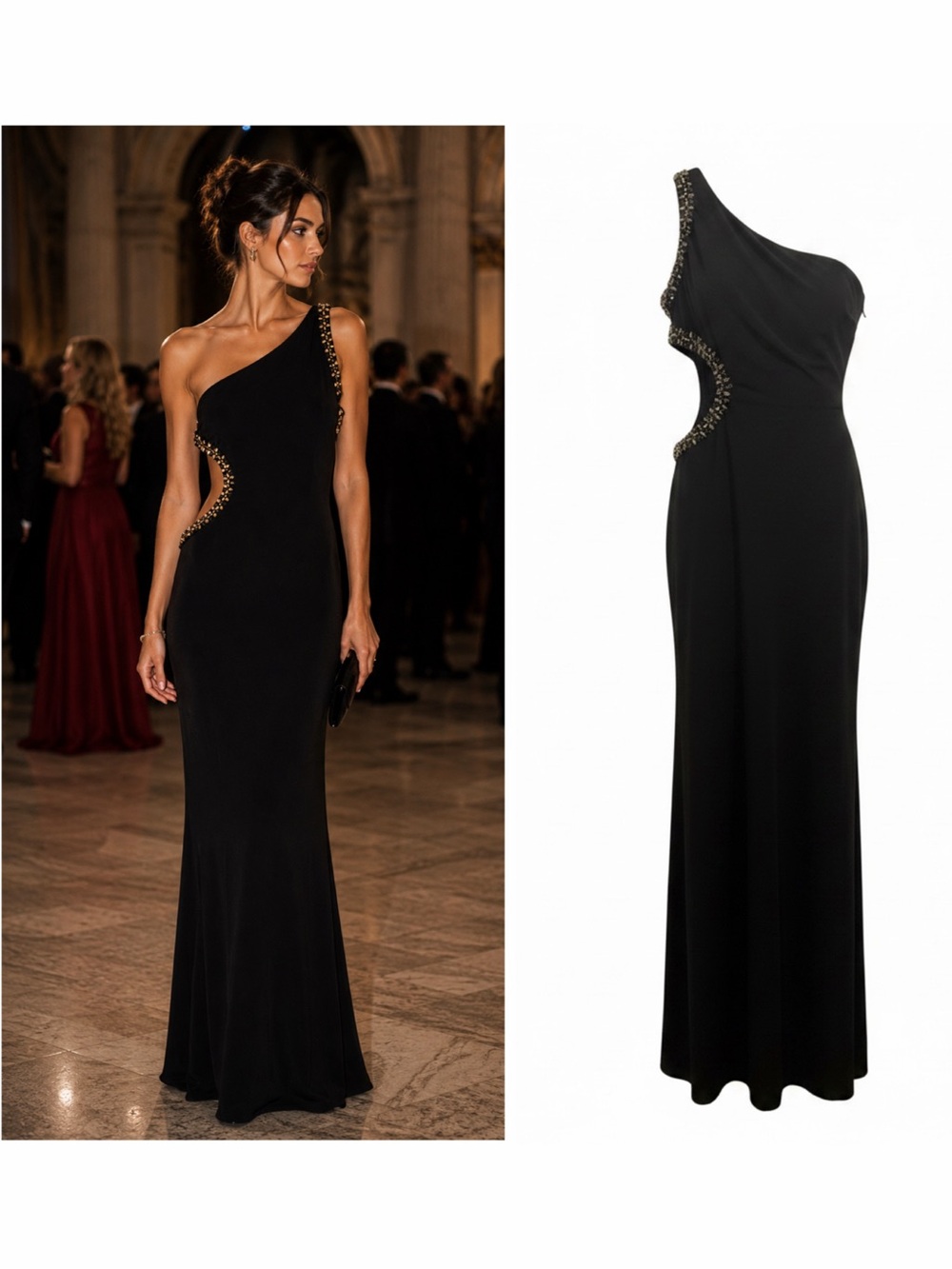 Roberto Cavalli Black Gown Crystal Cutout One Shoulder 14 Formal Wedding NWT 🟡